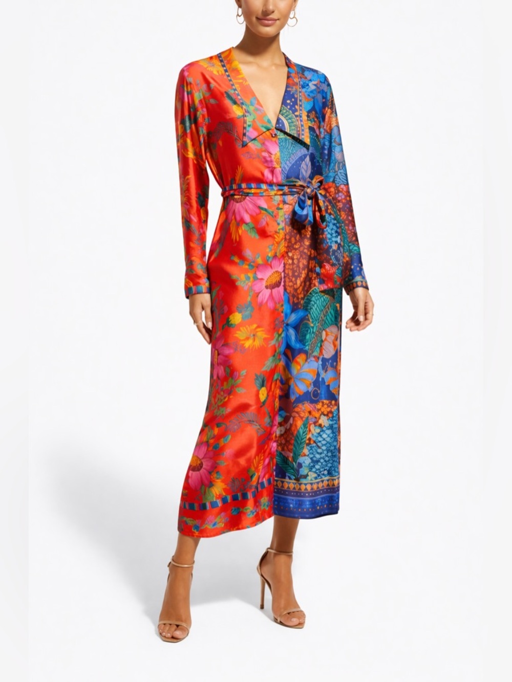 Farm Rio Kimono Button Front Mixed Print Chemise Dress XS